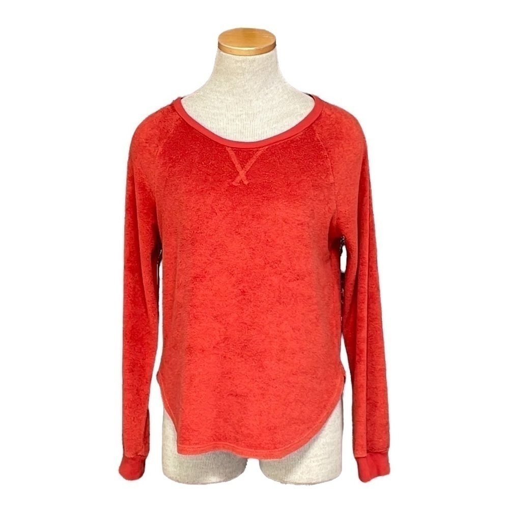 Marine Layer Top Long Sleeve Terry Cloth Shirt Orange Crewneck Size Small